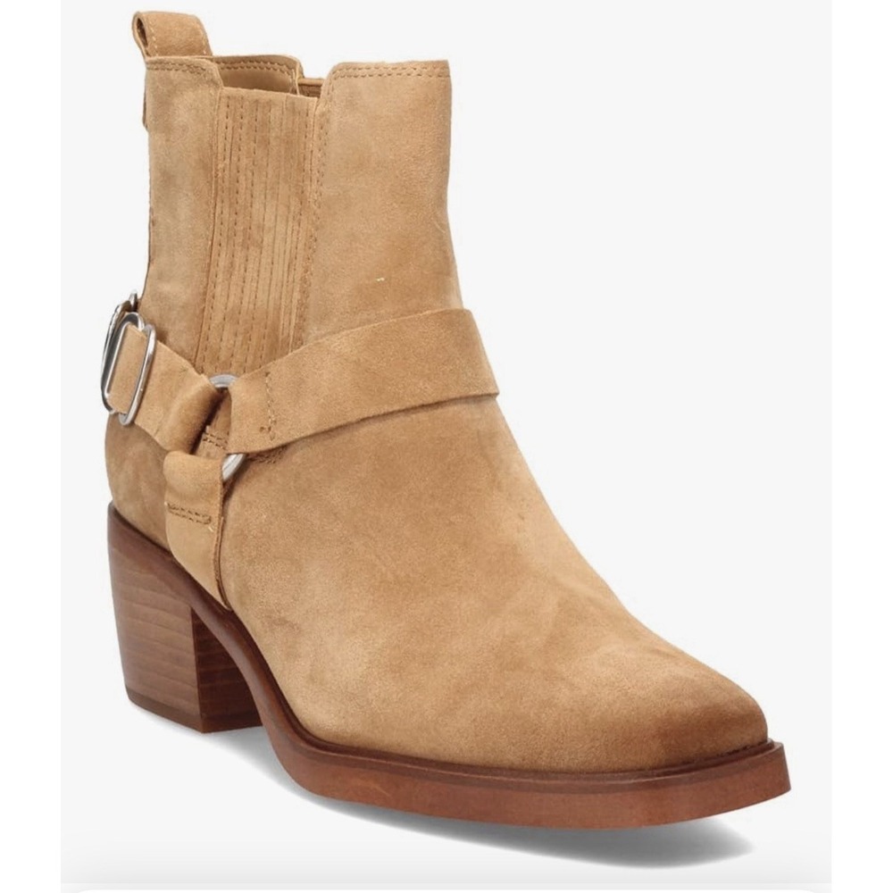 Sam Edelman Women's Bellamie Camel Suede Harness Square Toe Ankle Boots Size 7.5